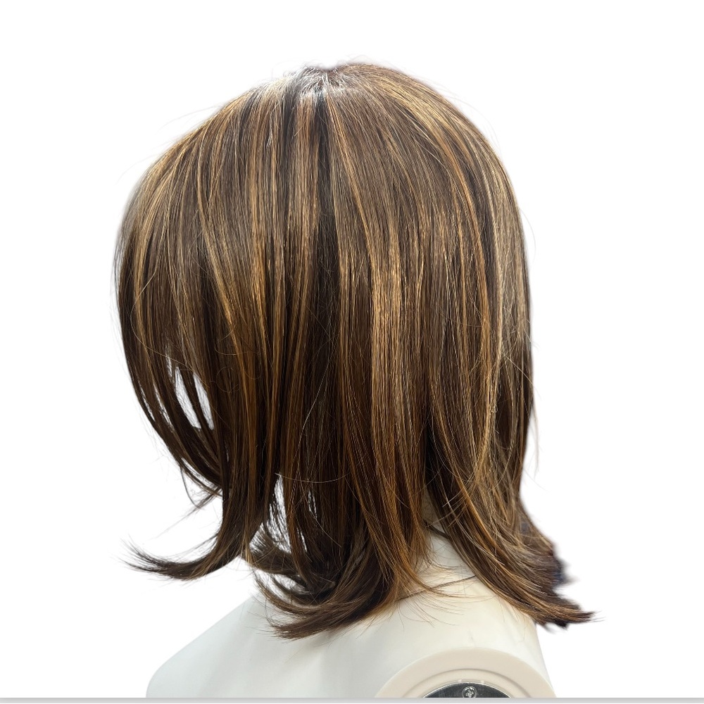 Layered Medium Bob Wig with Warm Brown and Golden Highlights - Unbranded